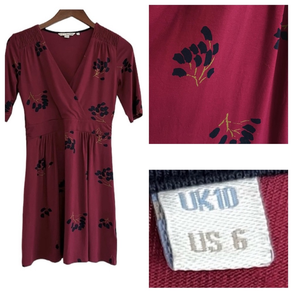 Boden Botanical Print Crossover Style Viscose/Spandex Blend Knit Dress  6